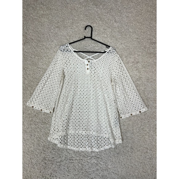 Simply Noelle Tops - Simply Noelle Crochet Knit Top Womens L/XL Open Knit 3/4 Sleeve Crisscross